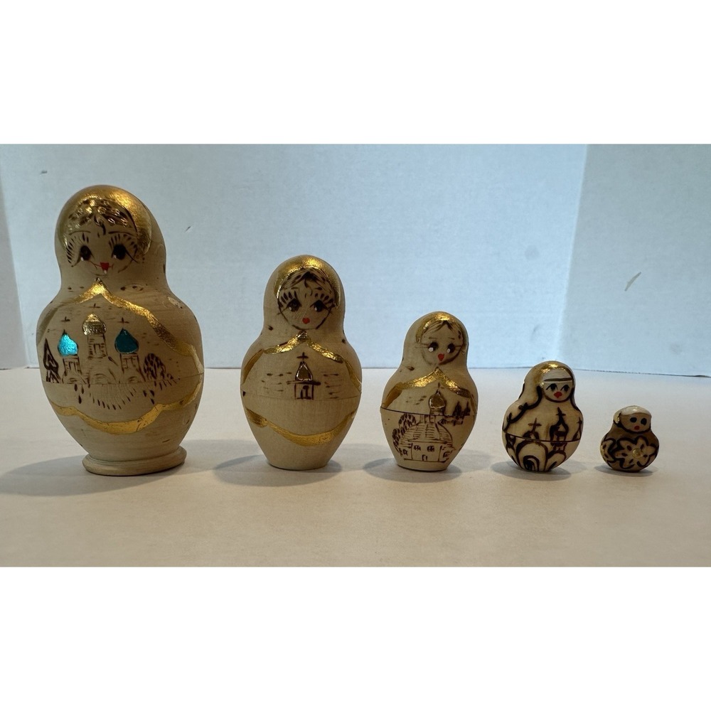 Russian Nesting Dolls Birchwood Church Scene 5 Piece